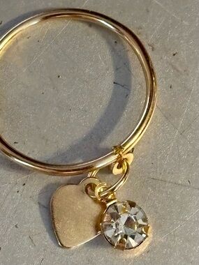 Gold plated Heart & Crystal Charm Ring - Women Jewelry size 6
